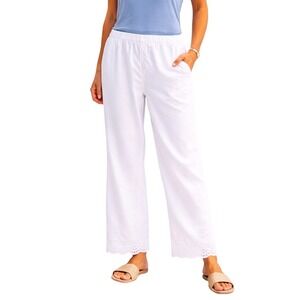 Chicos White Eyelet Embroidered Embroidered Hem Cropped Wide Leg Pants SKUW570